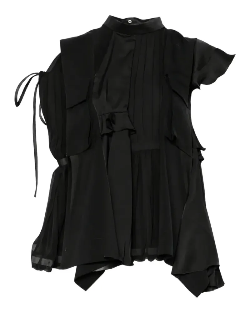 Sacai ruffled asymmetric-hem top - Schwarz Schwarz