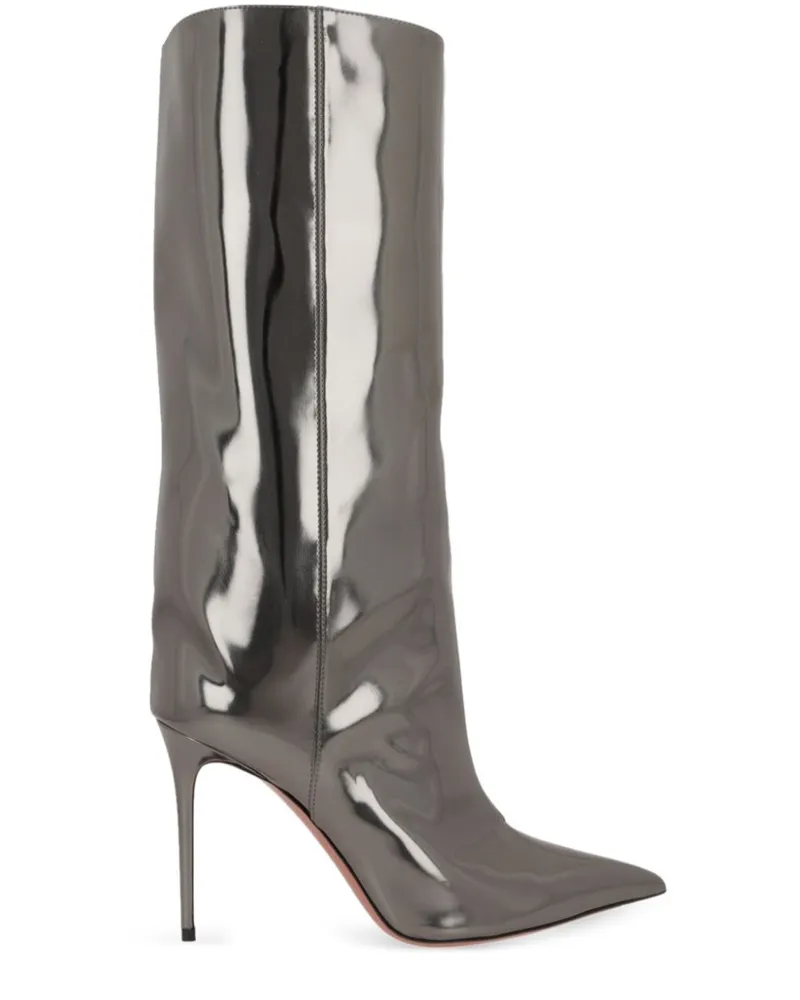 Amina Muaddi Fiona Stiefel 95mm - Silber Silber