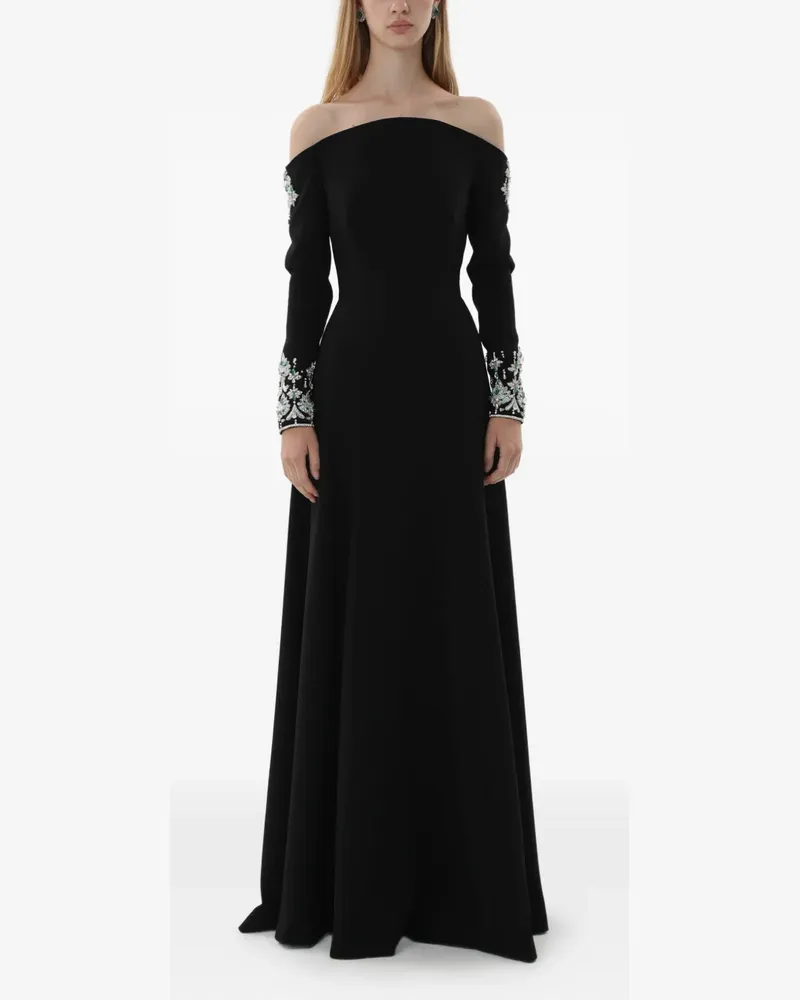 Dina Melwani off-shoulder crystal-embellished maxi gown - Schwarz Schwarz