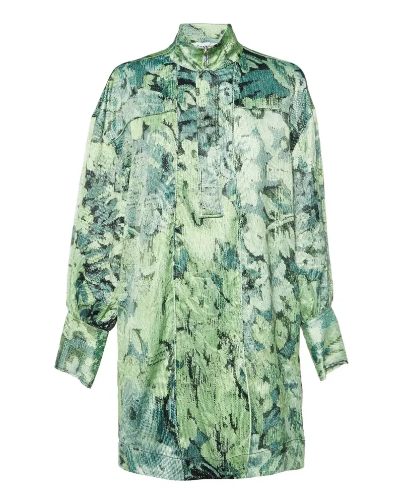 Ganni abstract floral-print satin dress - Grün Grün