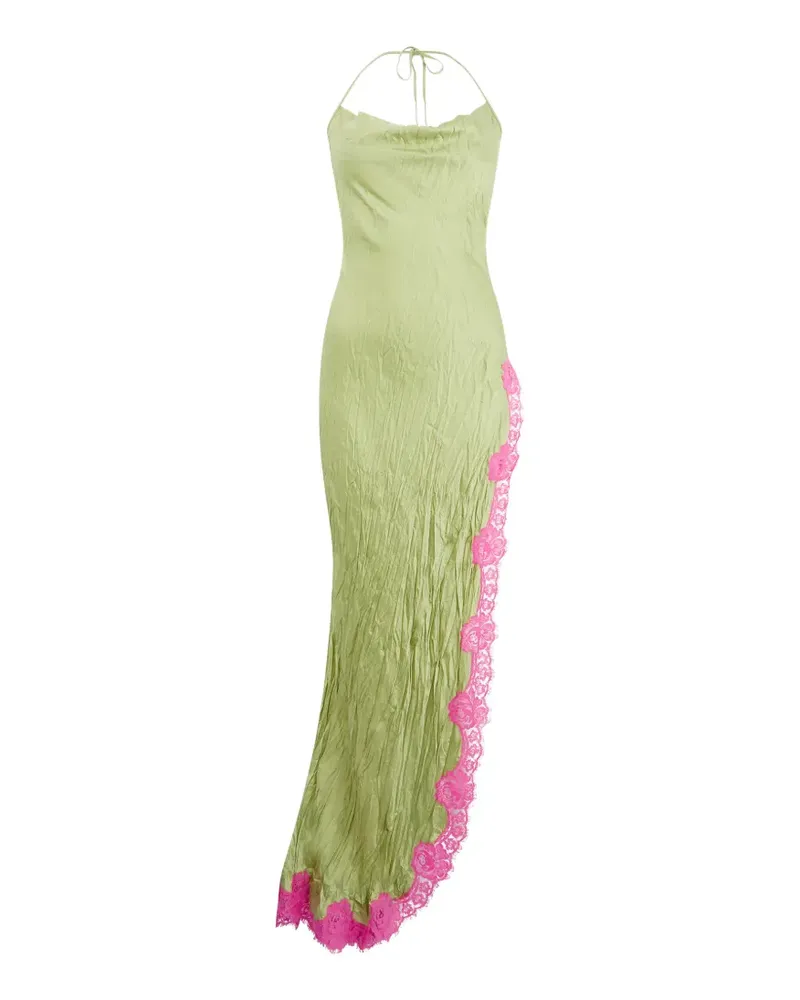 Roberto Cavalli lace-trim halterneck maxi dress - Grün Grün