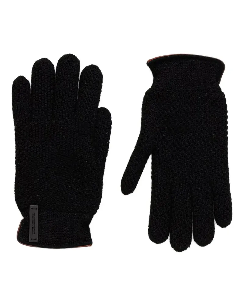 Paul & Shark Grob gestrickte Handschuhe mit Logo-Patch - Schwarz Schwarz