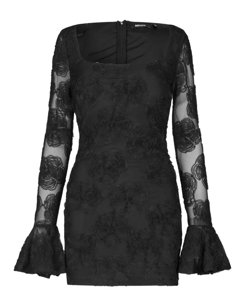 ROTATE Birger Christensen Minikleid aus Blumen-Mesh mit langen Ärmeln - Schwarz Schwarz