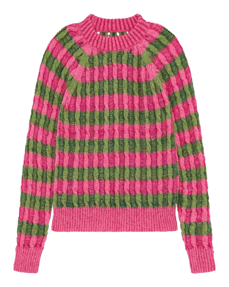 ARG Gestreifter Pullover mit Zopfmuster - Rosa Rosa