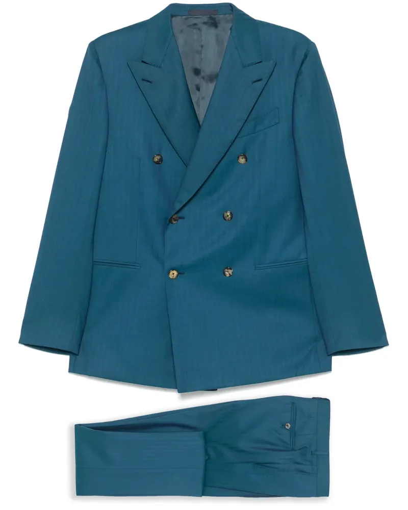 Caruso Doppelreihiger Anzug - Blau Blau