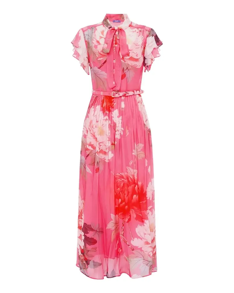 LEO LIN Gerüschtes Grace Midikleid mit Blumen - Rosa Rosa