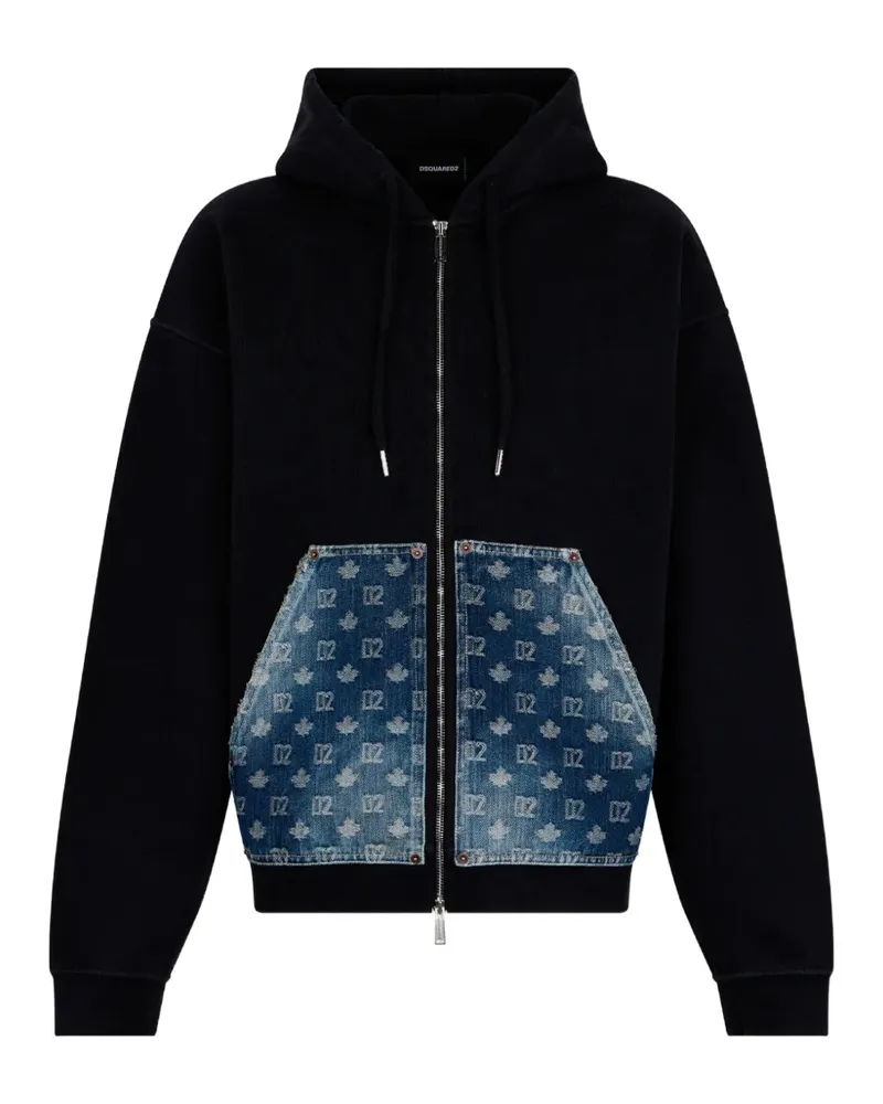 Dsquared2 Relaxed Fit Kapuzenjacke mit D2 Monogram - Schwarz Schwarz