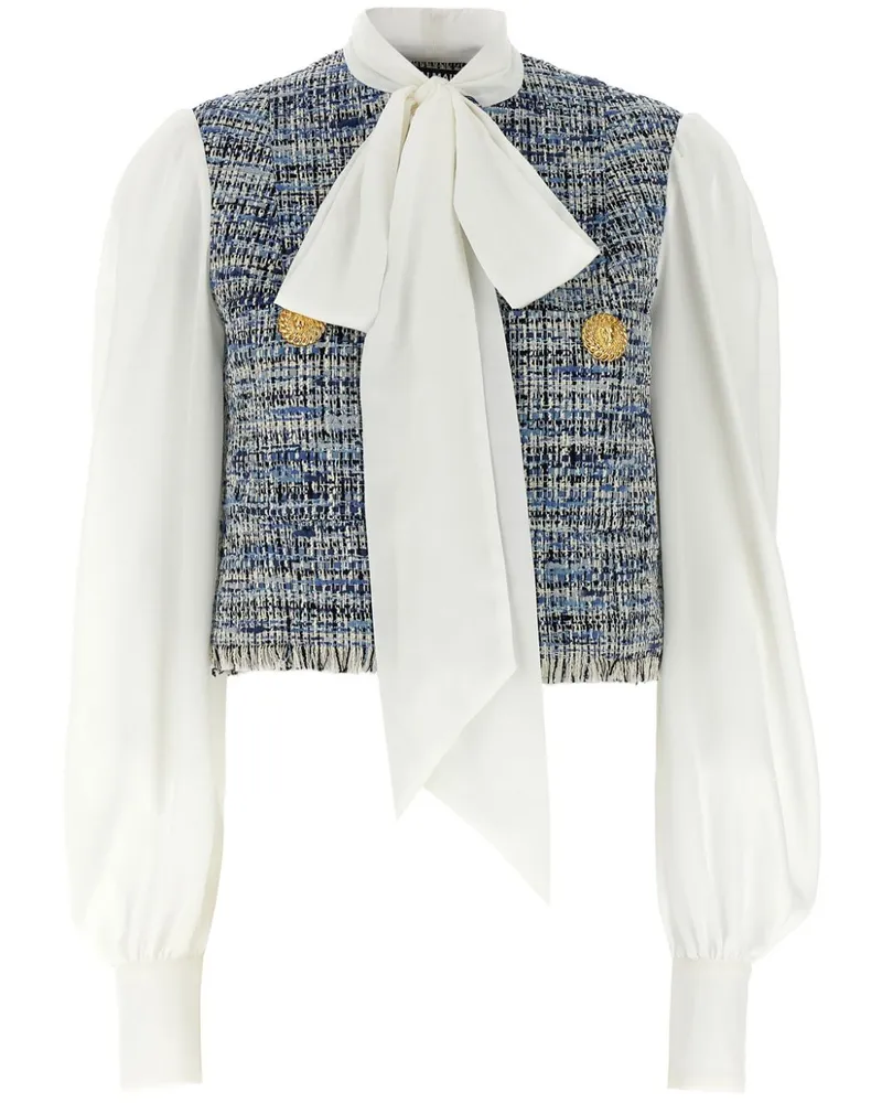 Balmain Bluse mit Tweed-Einsatz - Blau Blau