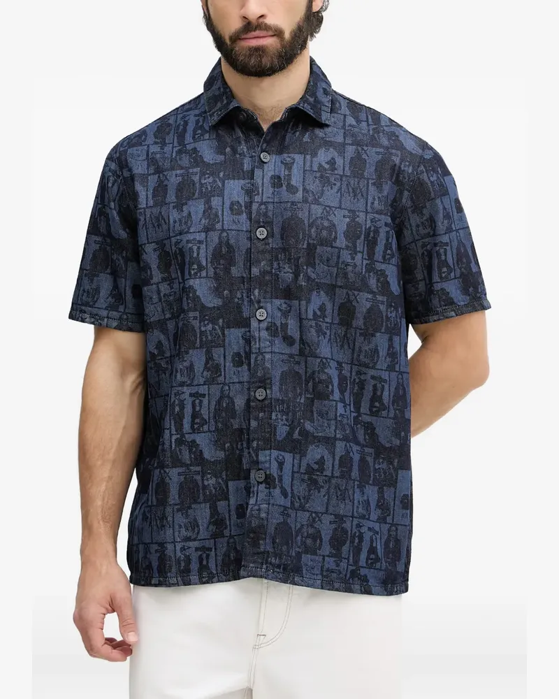 Armani Exchange Kurzärmeliges Jeanshemd - Blau Blau
