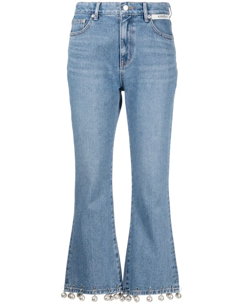 KIMHEKIM Cropped-Jeans mit Kunstperlen Blau