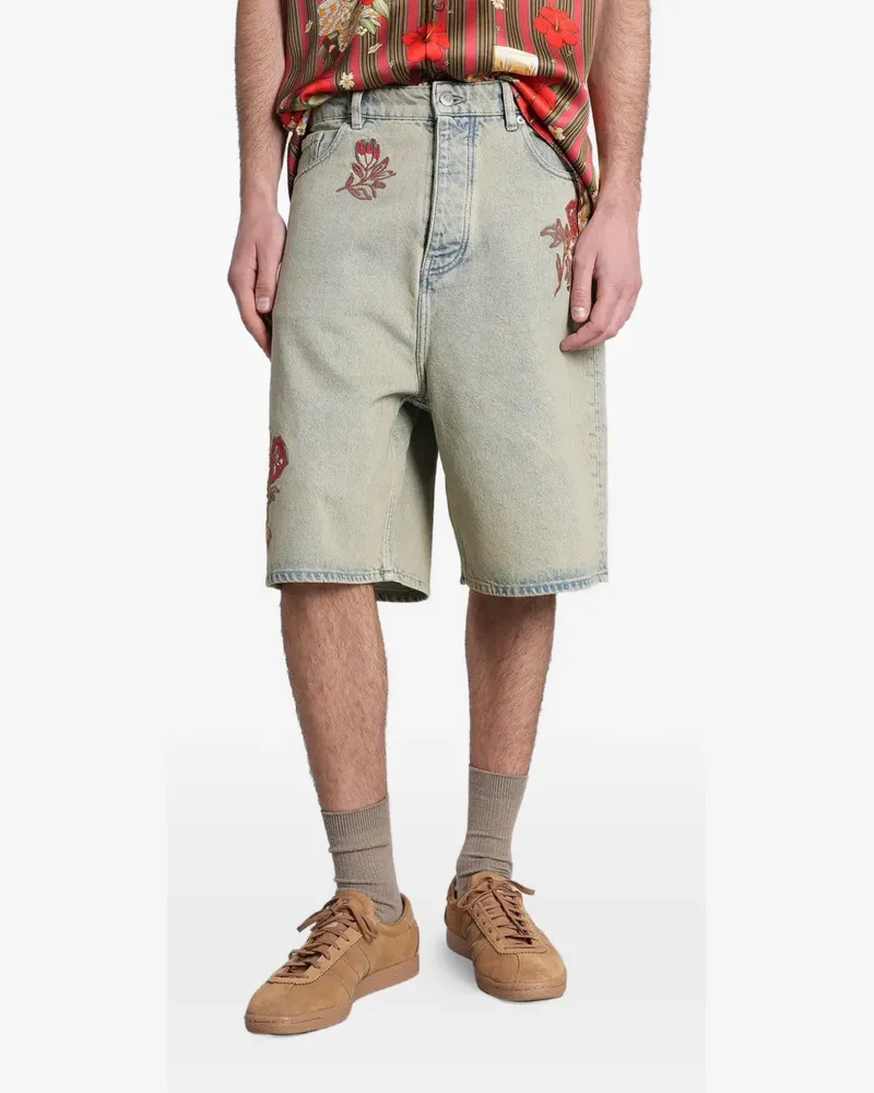 Drôle de Monsieur floral-embroidered denim shorts - Blau Blau