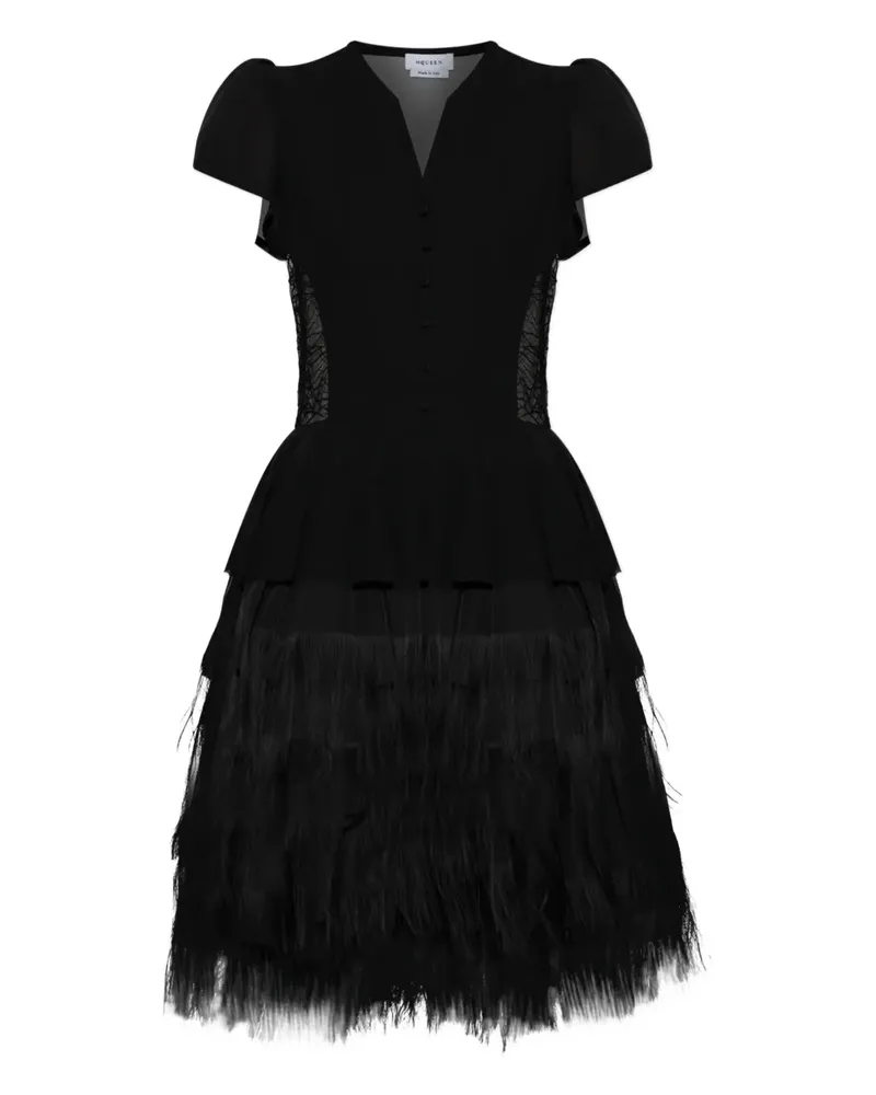 Alexander McQueen Puffärmel-Minikleid mit Federbesatz - Schwarz Schwarz