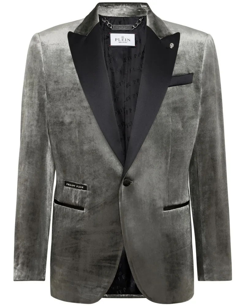 Philipp Plein Sakko aus Samt mit Kontrastrevers - Grau Grau