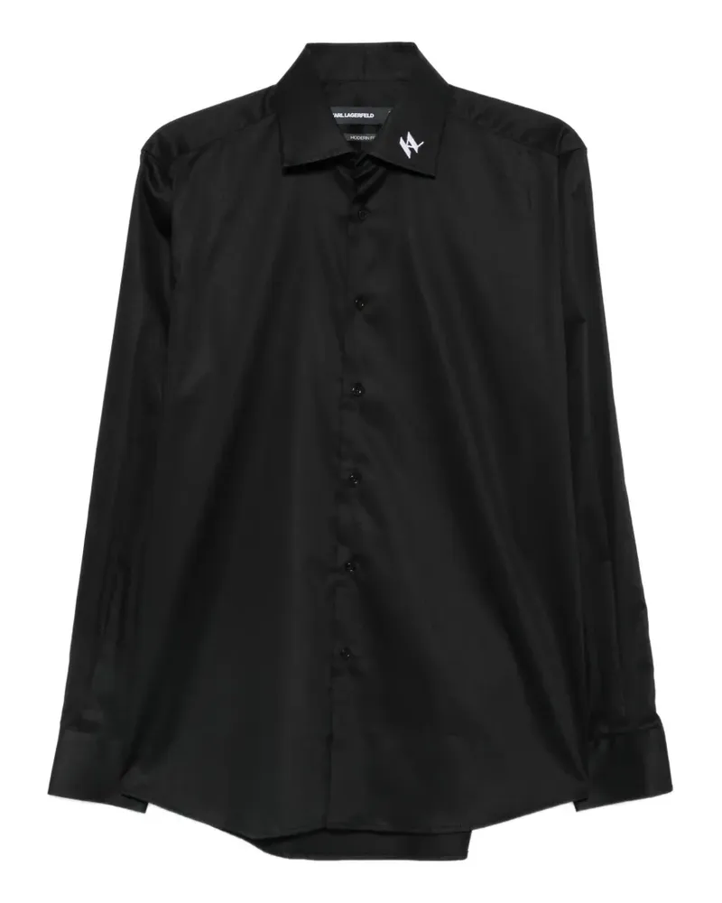 Karl Lagerfeld logo-embroidered long-sleeve shirt - Schwarz Schwarz