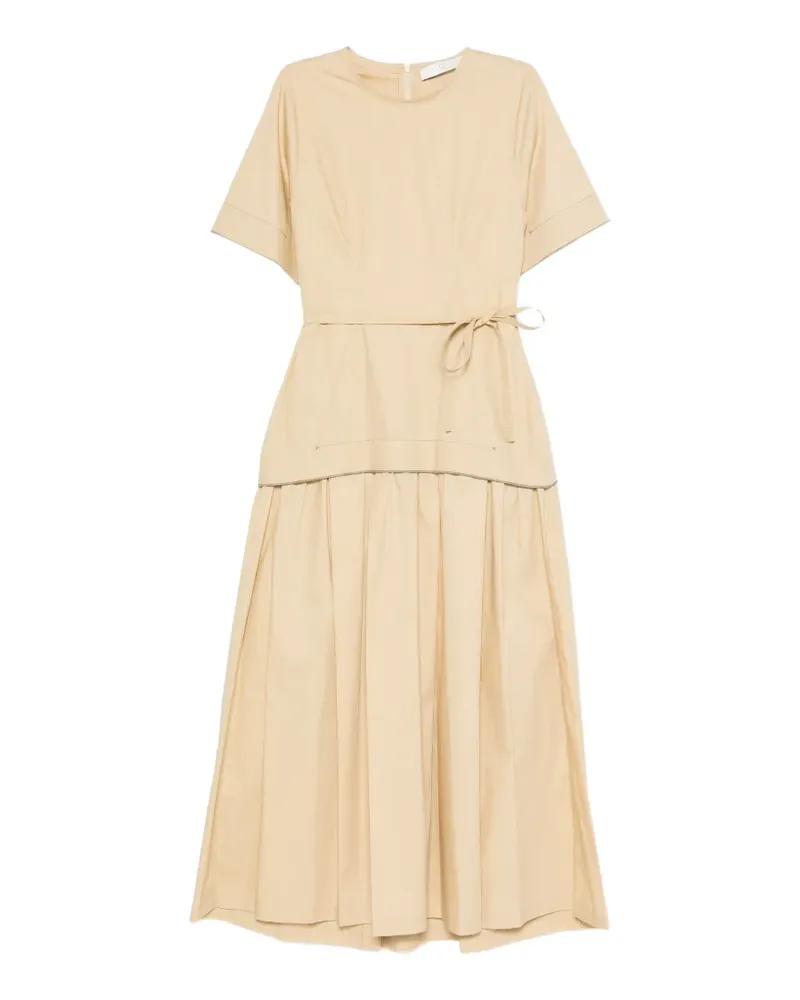 TELA D. Lost belted pleated-skirt midi dress - Nude Nude