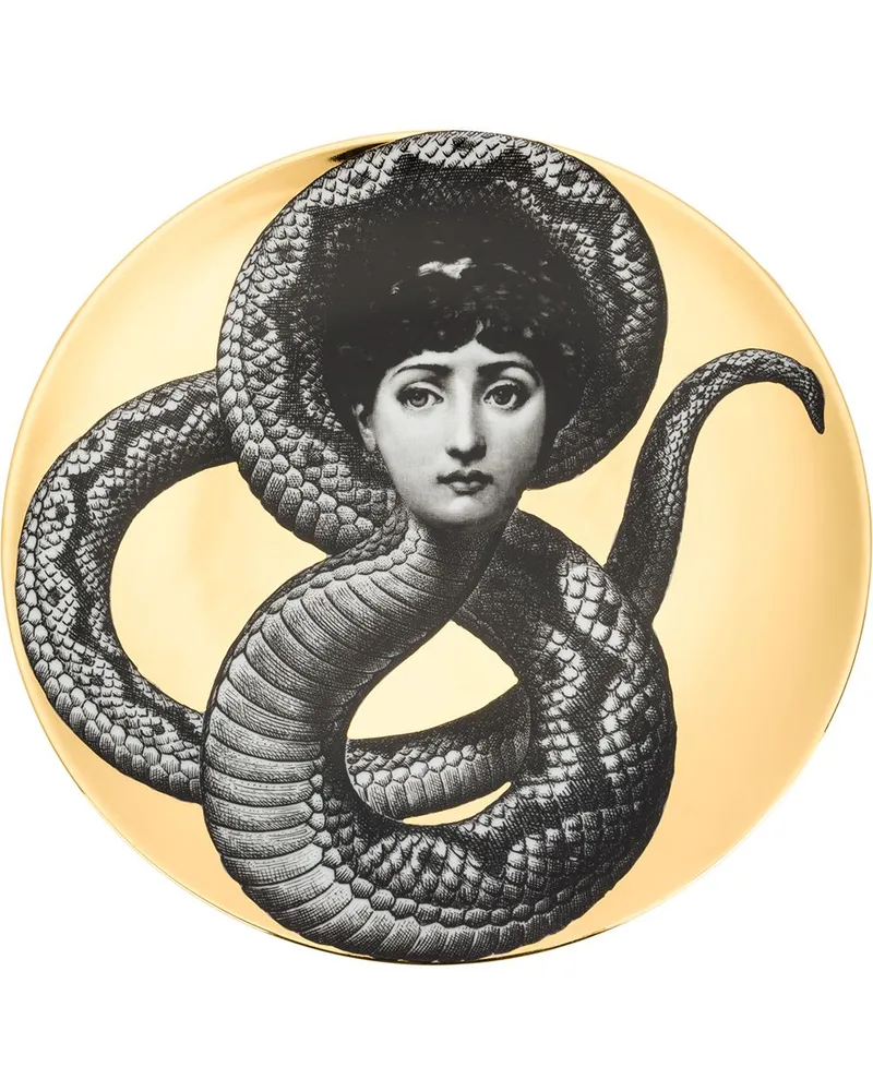 Fornasetti Face Serpent' Teller mit Print Gold