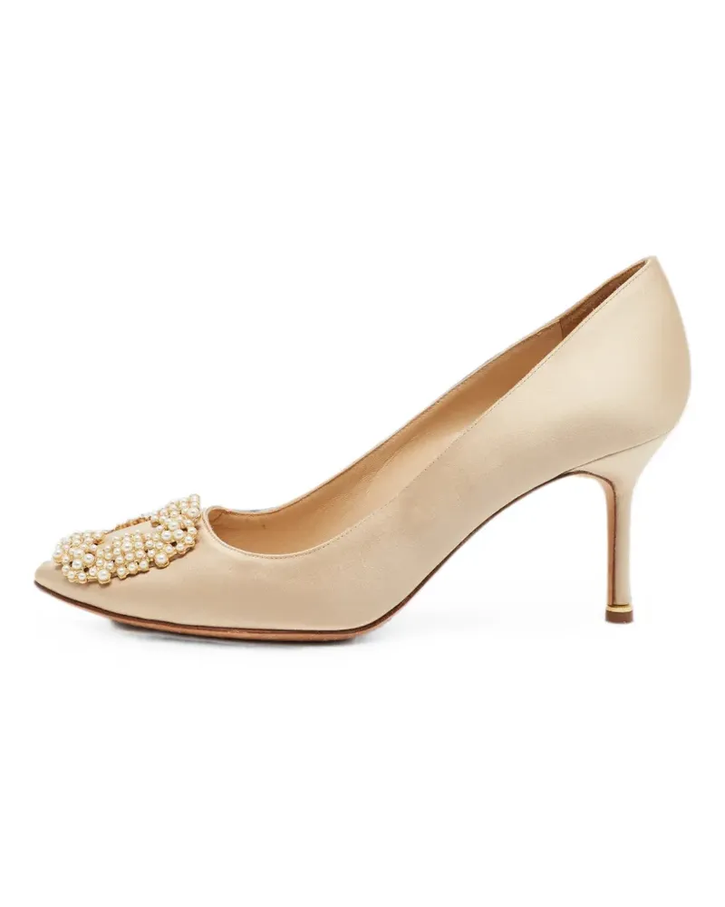 Manolo Blahnik Hangisi pearl-embellished heeled pumps - Nude Nude