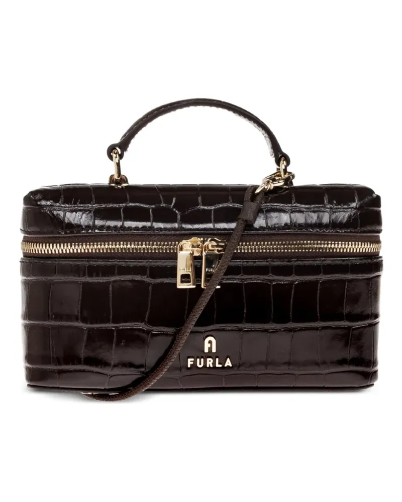 Furla Camelia Micro Umhängetasche aus Leder mit Kroko-Effekt - Braun Braun