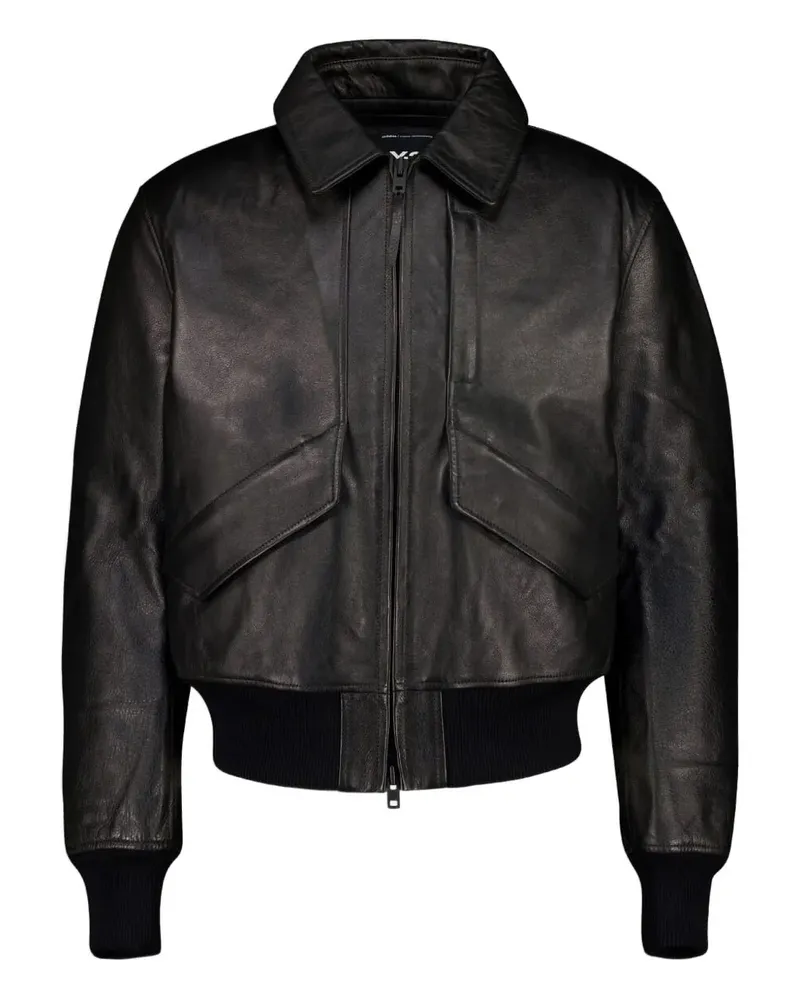 Y-3 Lederjacke mit Reißverschluss - Schwarz Schwarz