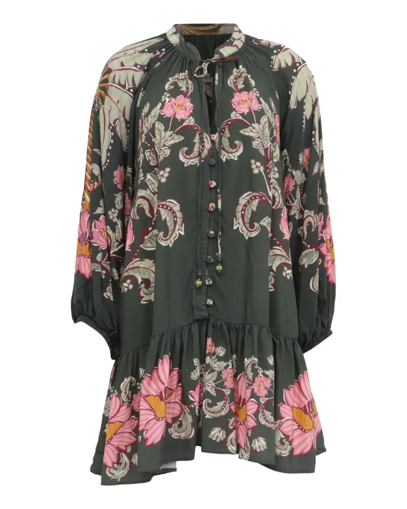 FARM Rio Gerafftes Kleid mit Blumen-Print - Grün Grün