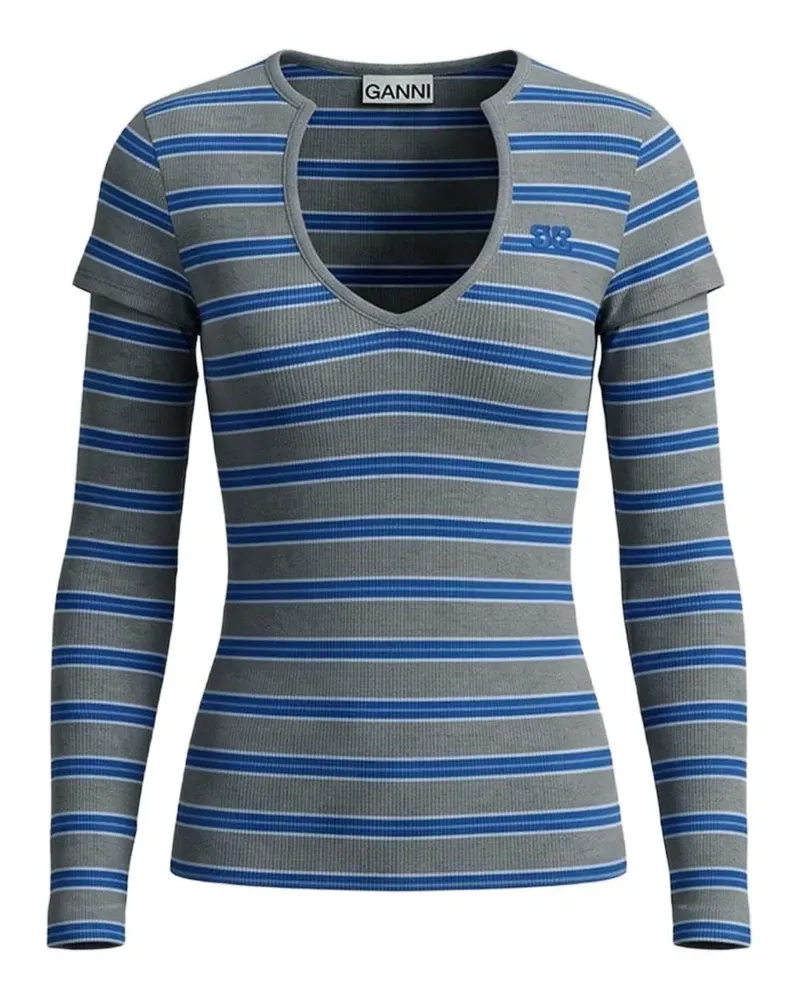 Ganni striped ribbed-knit top - Grau Grau