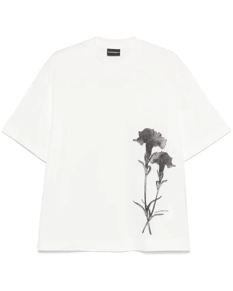 Emporio Armani T-Shirt mit Blumenstickerei - Weiß Weiß