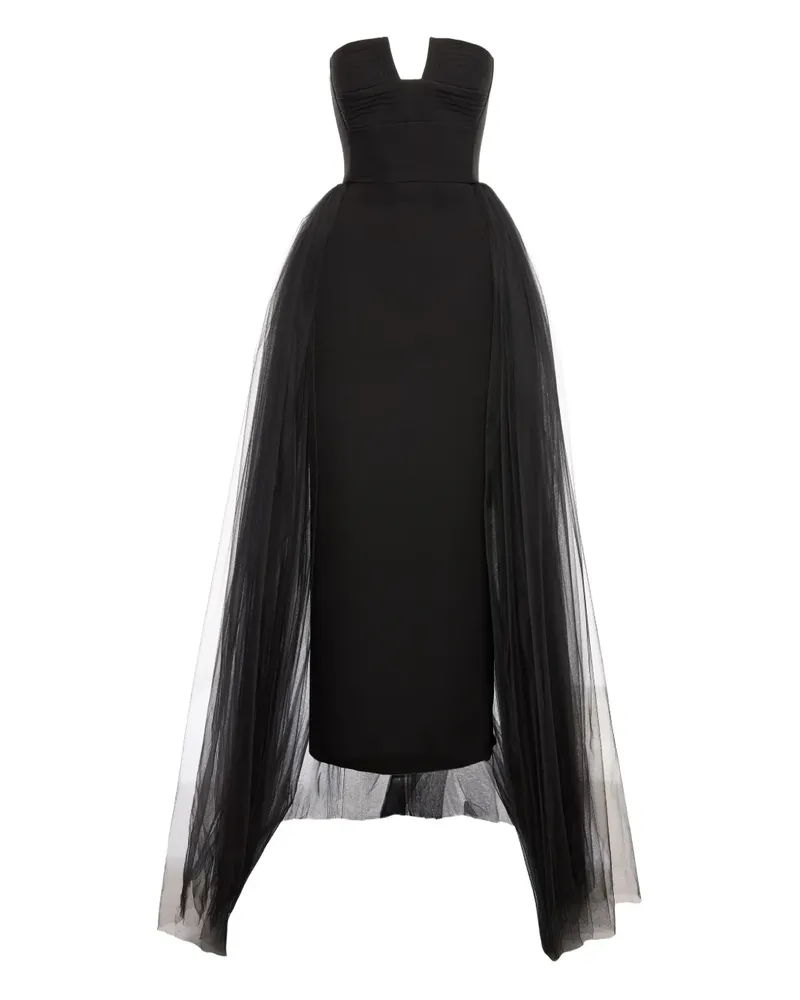 V:PM ATELIER Schulterfreies Kleid mit Tüll-Overlay - Schwarz Schwarz