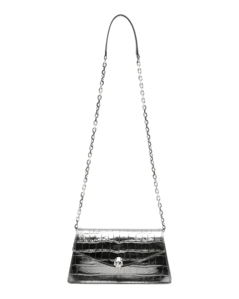 Alexander McQueen mini Skull croc-effect shoulder bag - Grau Grau