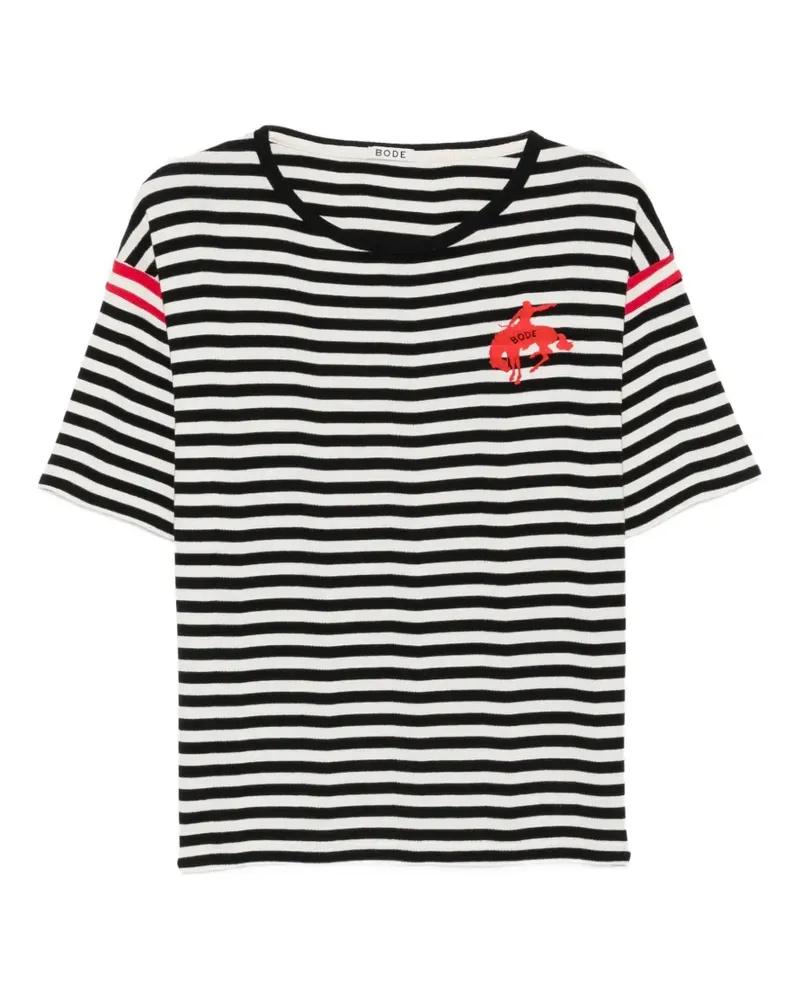 BODE Gestreiftes T-Shirt mit Stickerei - Weiß Weiß