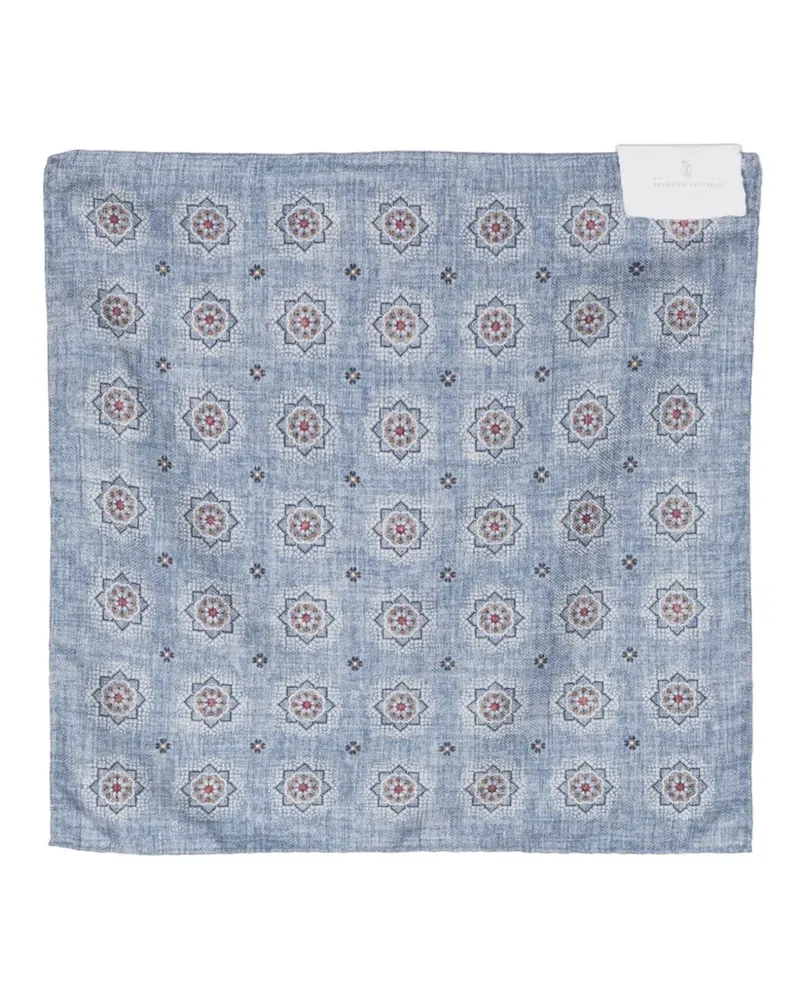 Brunello Cucinelli Einstecktuch aus Seide mit Blumen-Print - Blau Blau