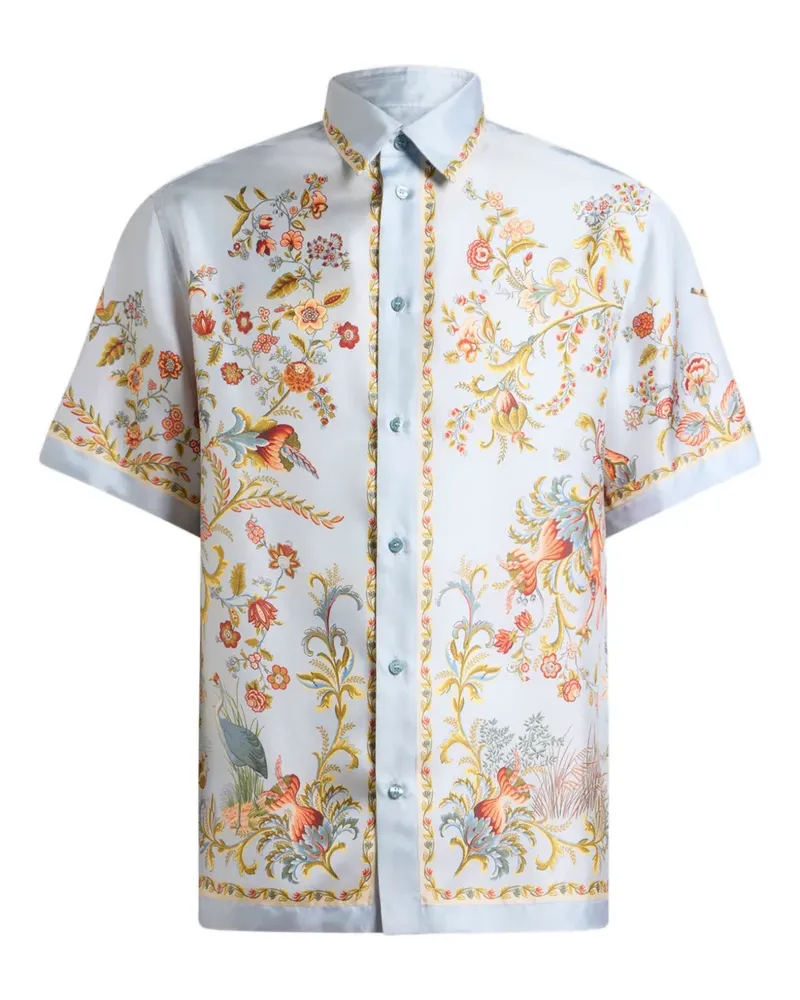 Etro Seidenhemd mit Flora-und-Fauna-Print - Blau Blau