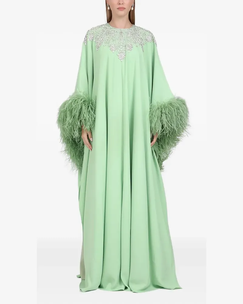 Dina Melwani Kleid mit Federbesatz - Grün Grün