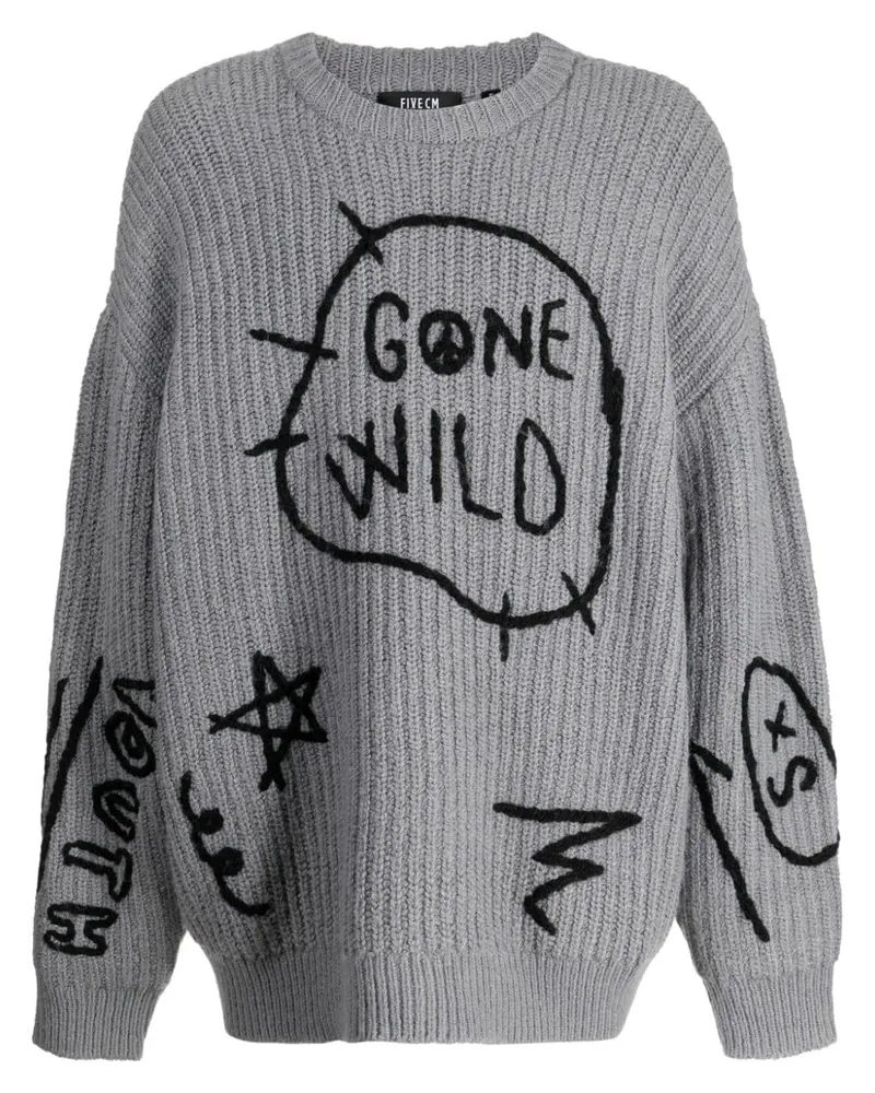 FIVE CM Grob gestrickter Pullover mit Stickerei - Grau Grau