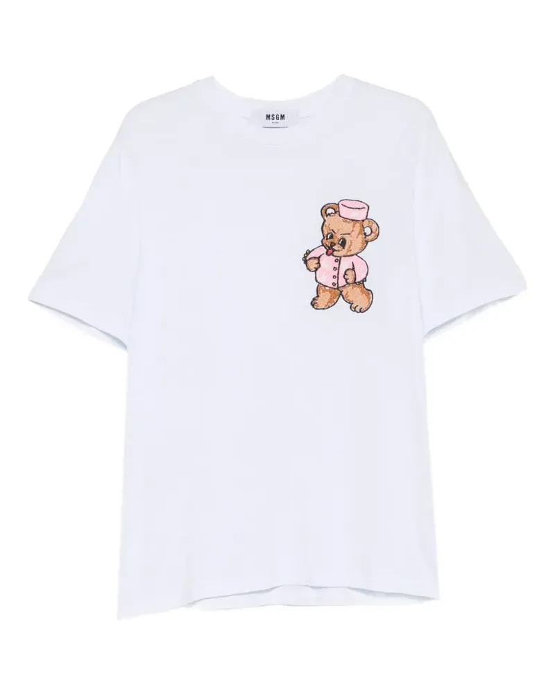 MSGM T-Shirt mit Teddy-Stickerei - Weiß Weiß