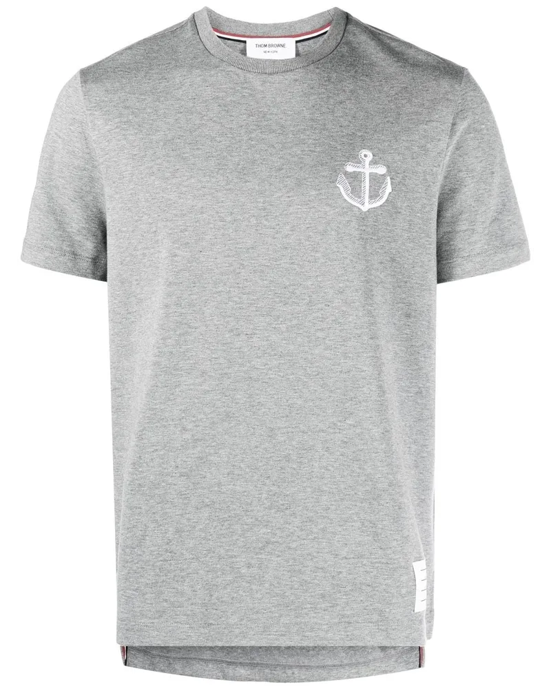 Thom Browne Anchor-embroidered cotton T-shirt - Grau Grau