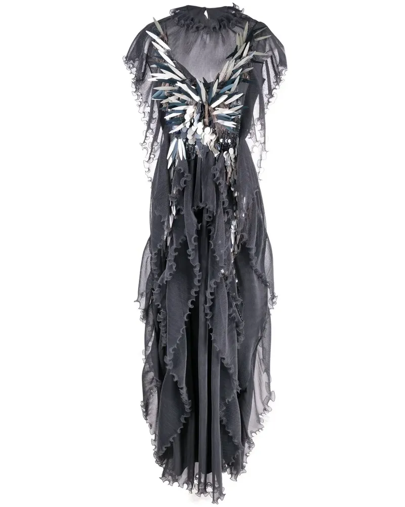 Alberta Ferretti Maxikleid mit Rüschen - Grau Grau