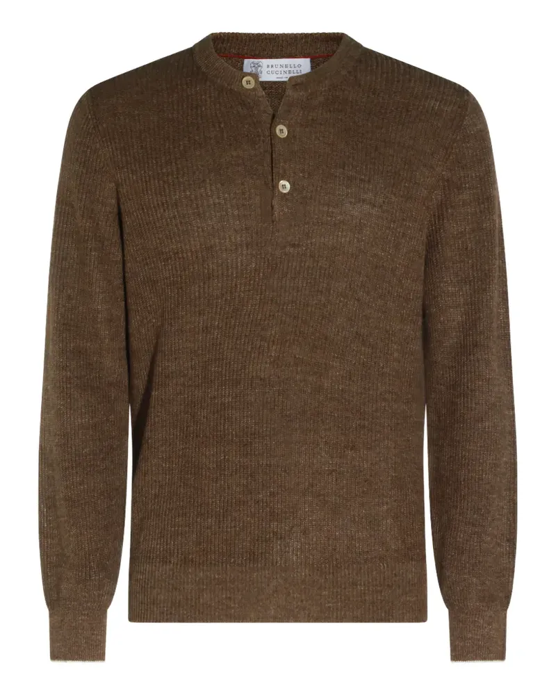 Brunello Cucinelli Gerippter Pullover mit Knopfleiste - Braun Braun