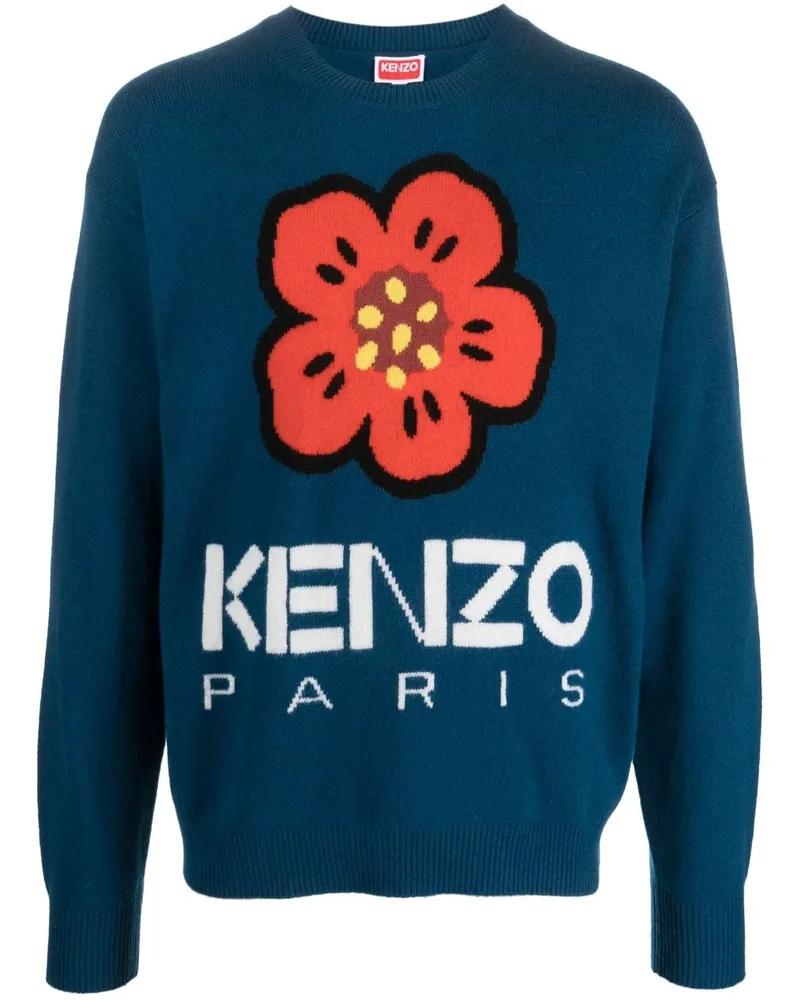 Kenzo Pullover mit Boke Flower-Intarsie Blau