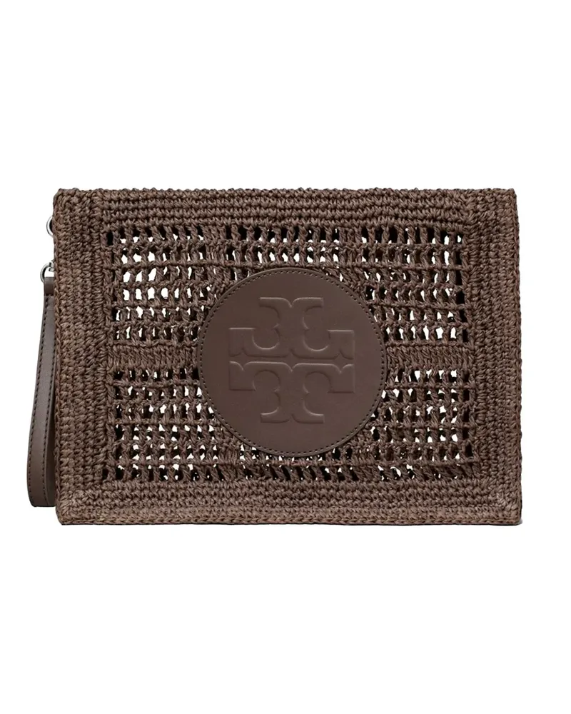 Tory Burch logo-patch woven clutch bag - Braun Braun