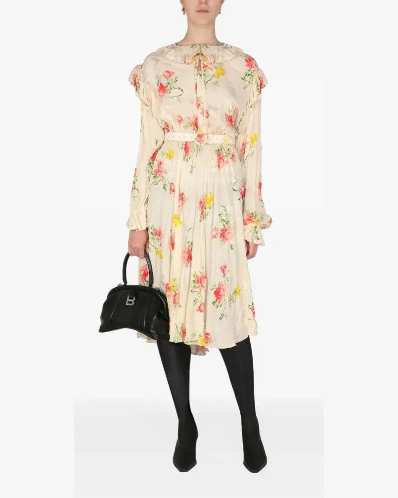 Balenciaga floral-print ruffled silk dress - Nude Nude