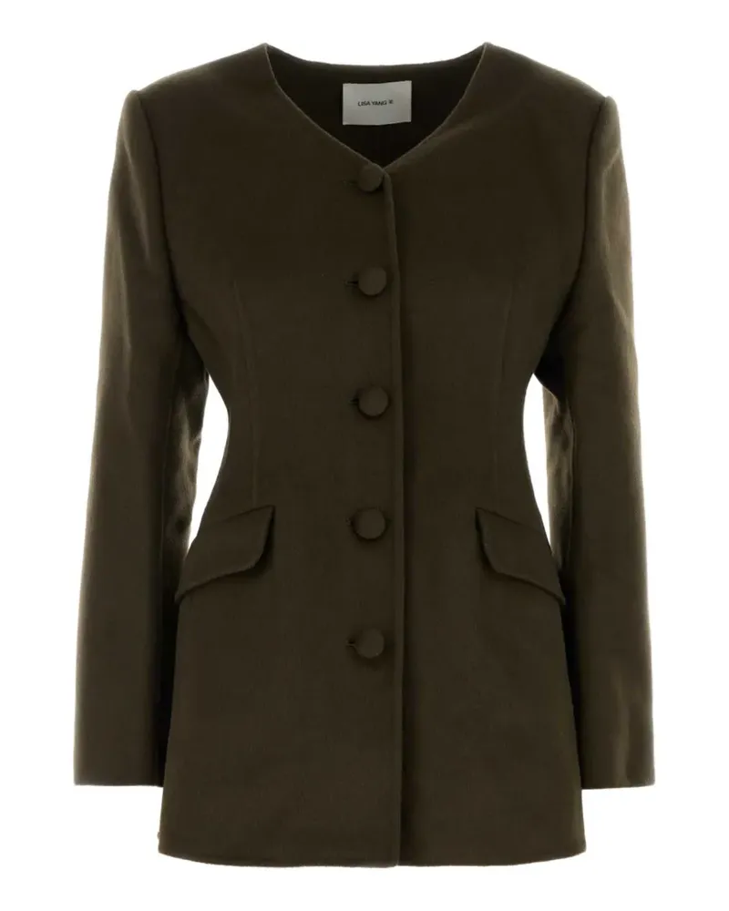 Lisa Yang Einreihiger kragenloser Doublé Blazer - Grün Grün