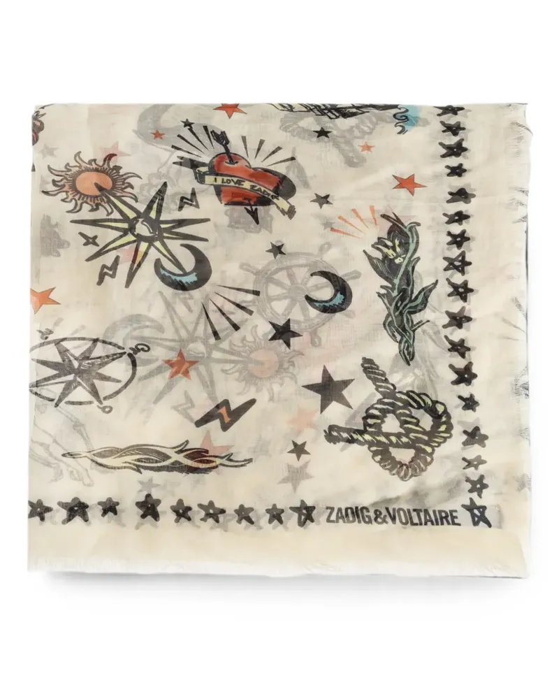 Zadig & Voltaire Kerry tattoo-print scarf - Nude Nude