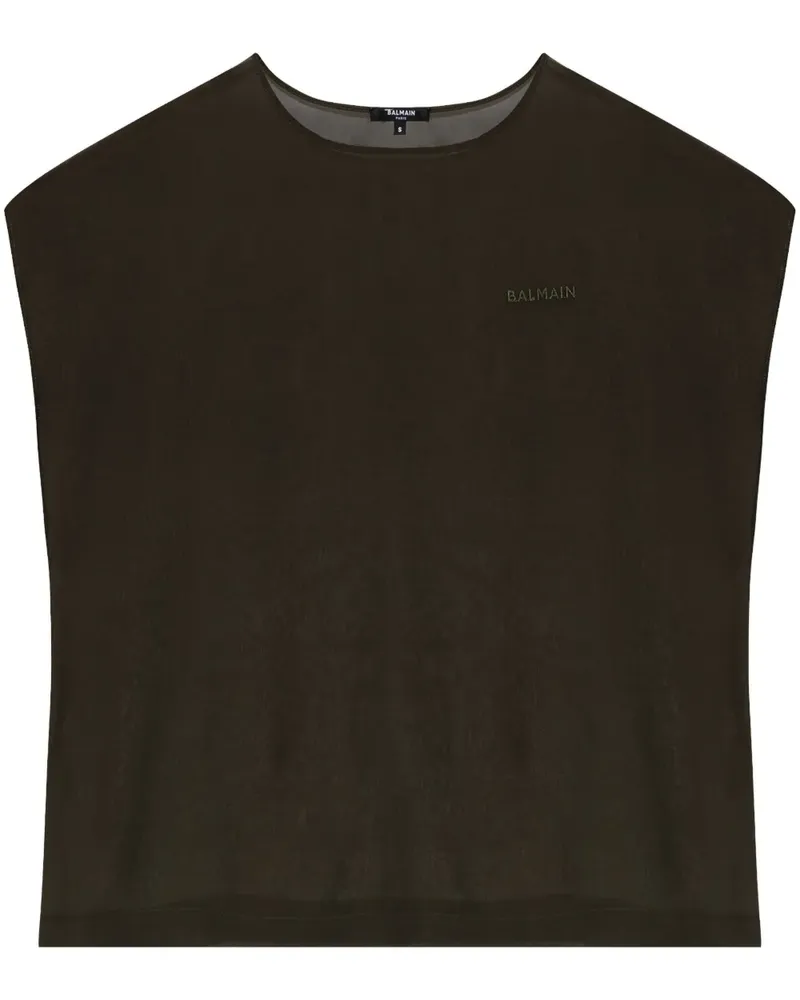 Balmain T-Shirt mit Logo-Stickerei - Grün Grün