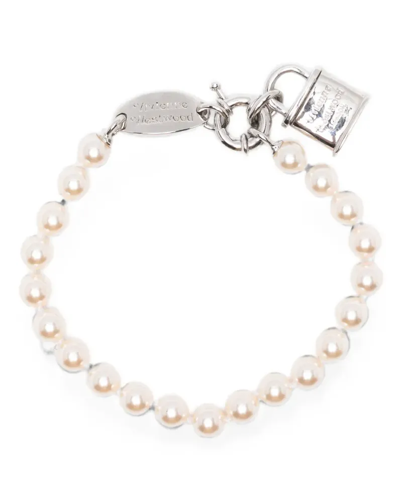 Vivienne Westwood small Celestina padlock-pendant pearl bracelet - Silber Silber