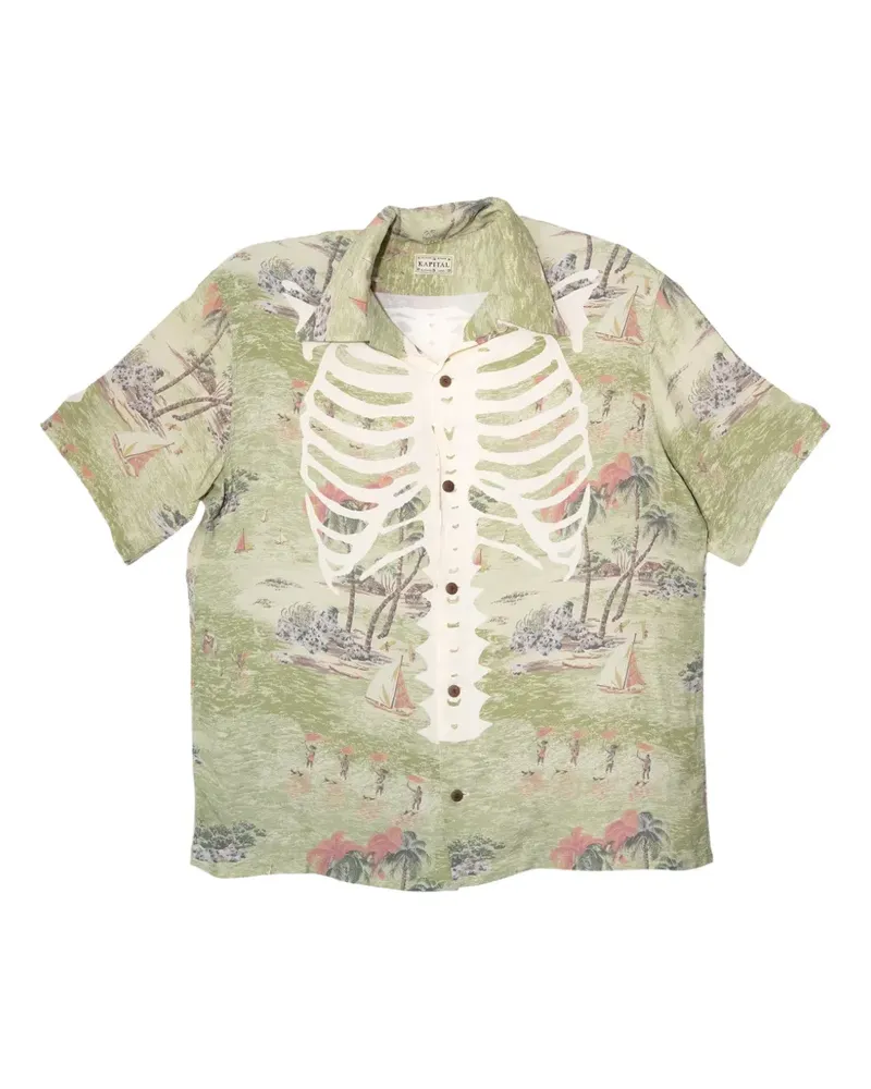 KAPITAL Kamehameha Bone Aloha Hemd - Grün Grün