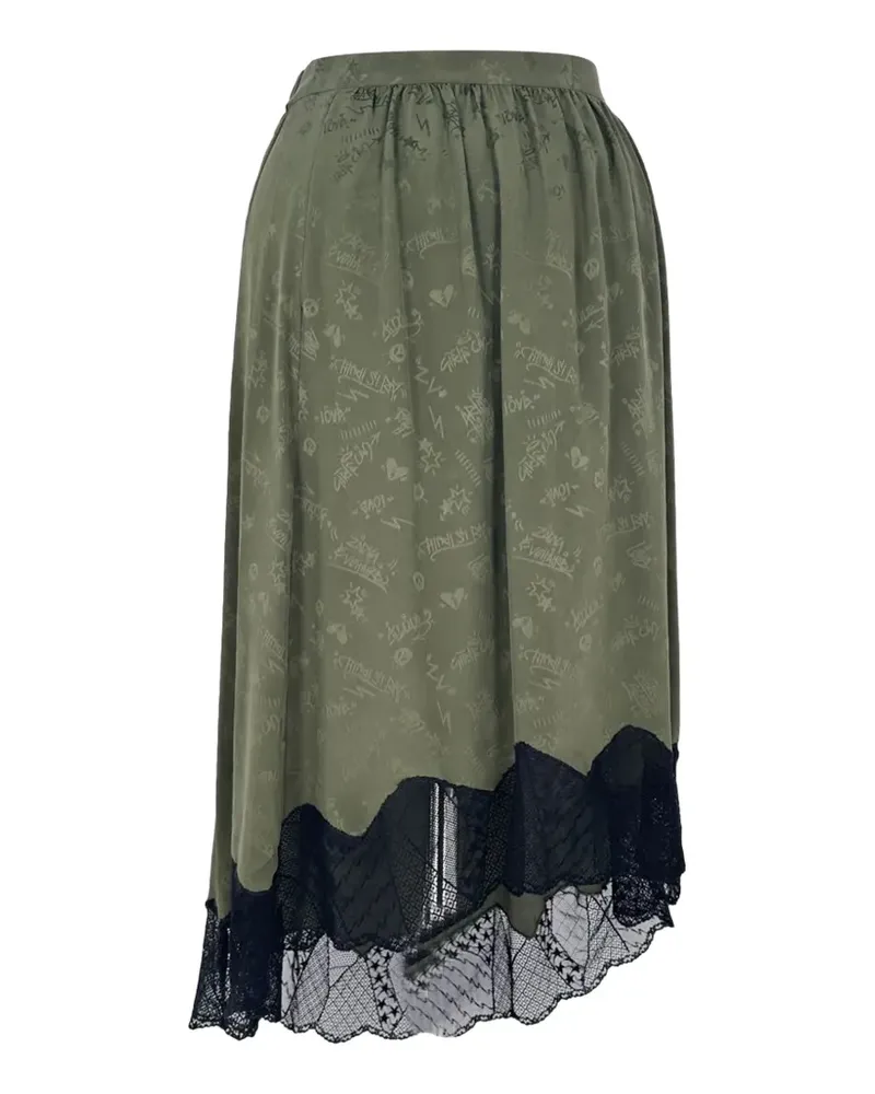 Zadig & Voltaire logo-print lace-trimmed midi skirt - Grün Grün