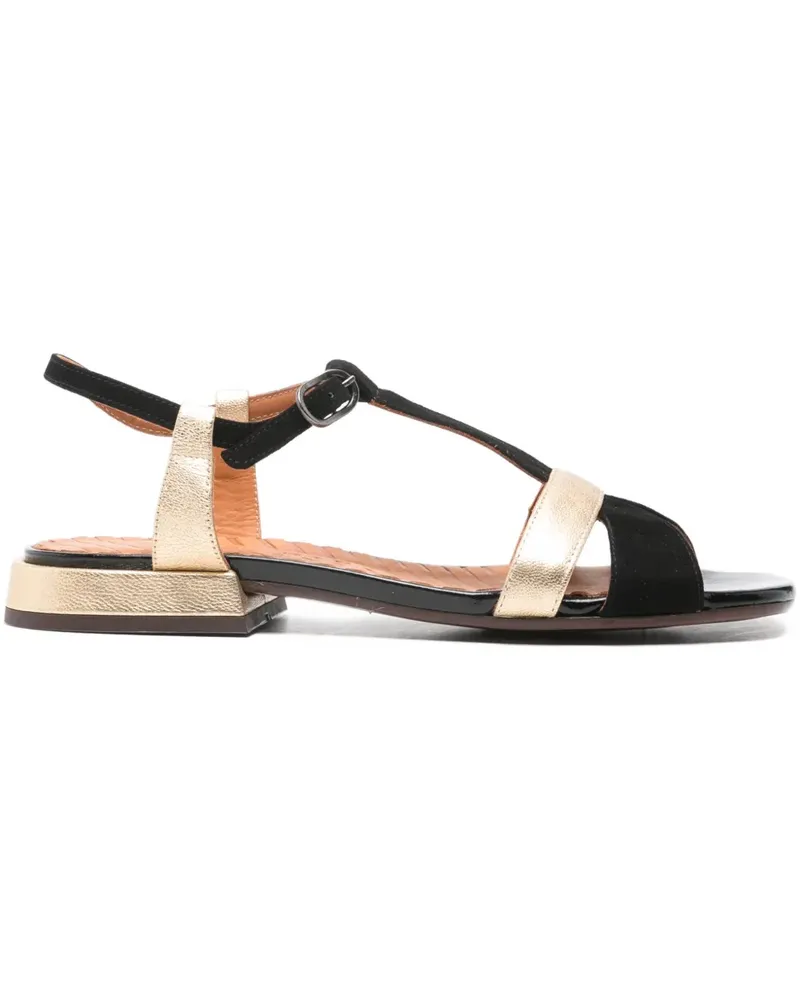Chie Mihara T-strap metallic-effect flat sandals - Schwarz Schwarz