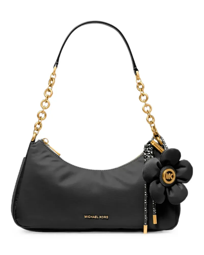 Michael Kors Mittelgroße Nolita Schultertasche mit Blumenanhänger - Schwarz Schwarz