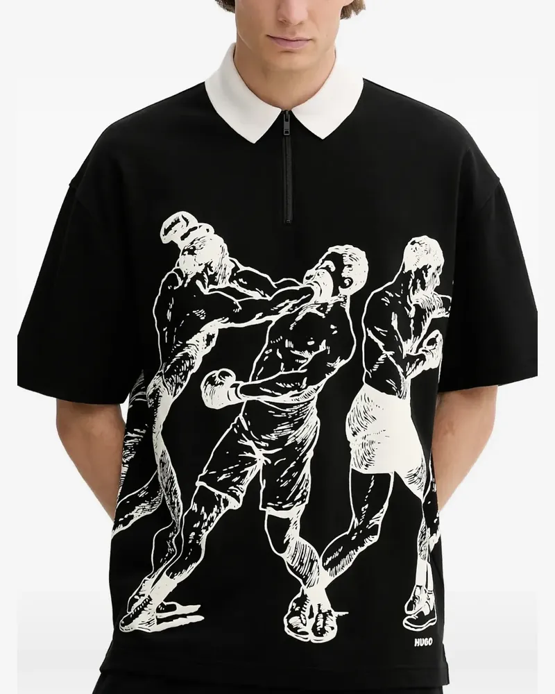HUGO BOSS graphic-print zip polo shirt - Schwarz Schwarz