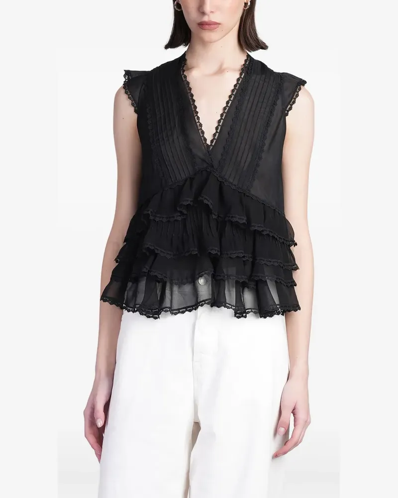 Alice + Olivia Bluse mit Rüschendetail - Schwarz Schwarz